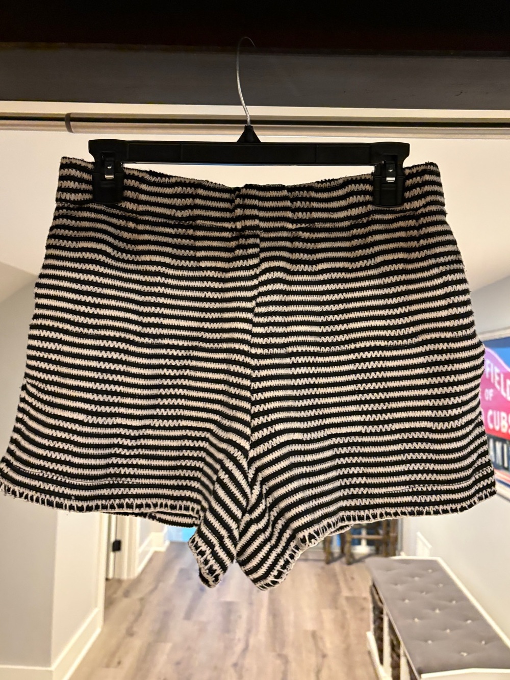Z Supply Black & White Striped High-Waist Knit Shorts